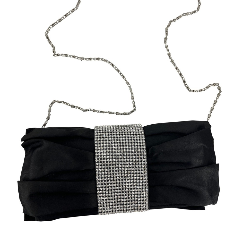 J. Francis Evening Clutch Women OS Black Excellent Rhinestone Satin Chain Strap